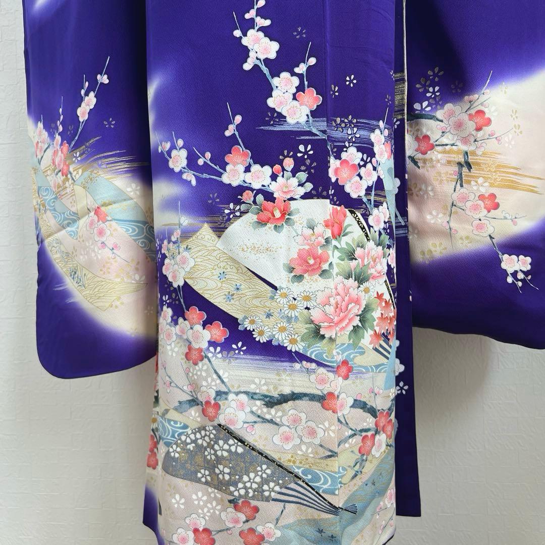 489 振袖フルセット 正絹 紺 ネイビー 青紫 桃 金彩 暈し染め 華やか