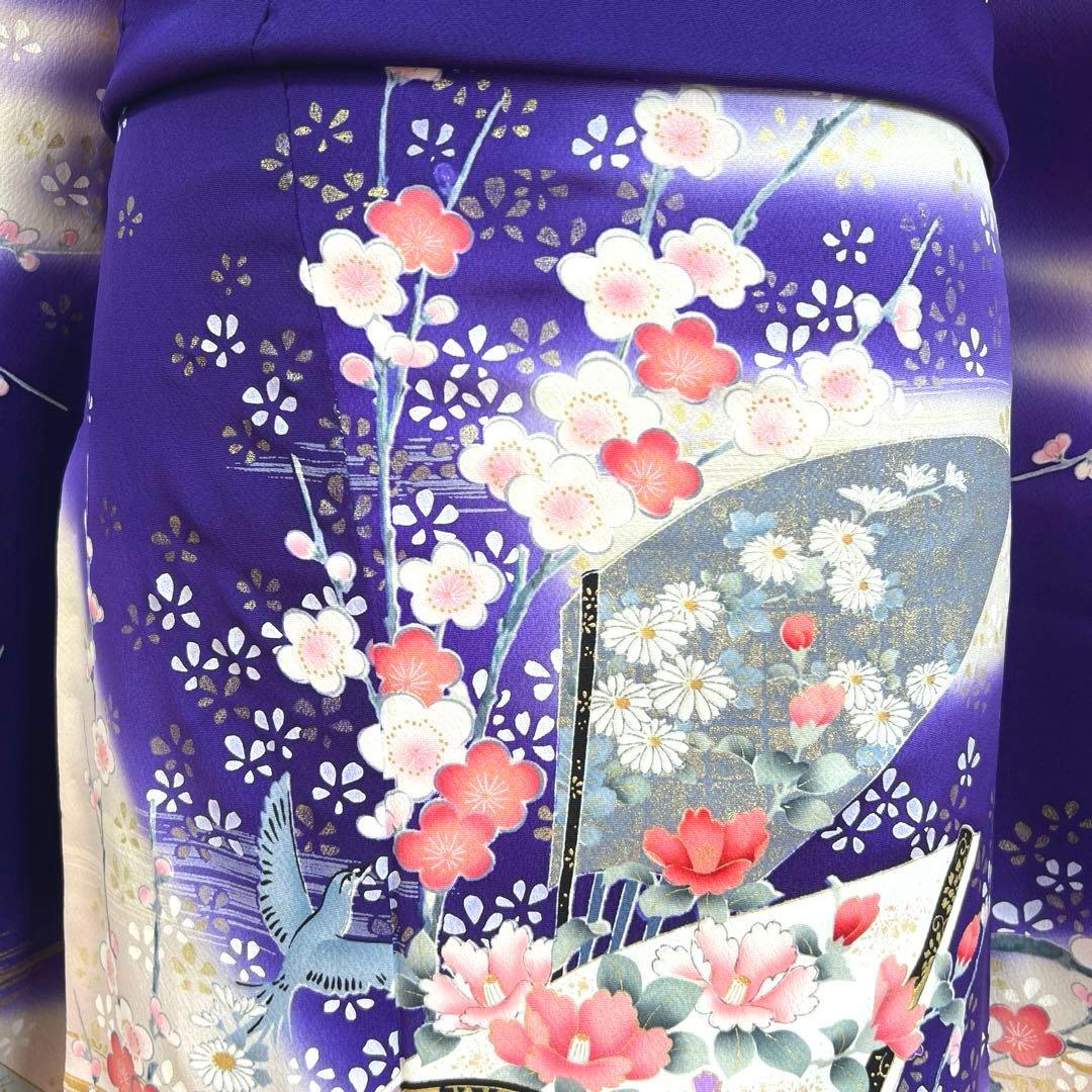 489 振袖フルセット 正絹 紺 ネイビー 青紫 桃 金彩 暈し染め 華やか