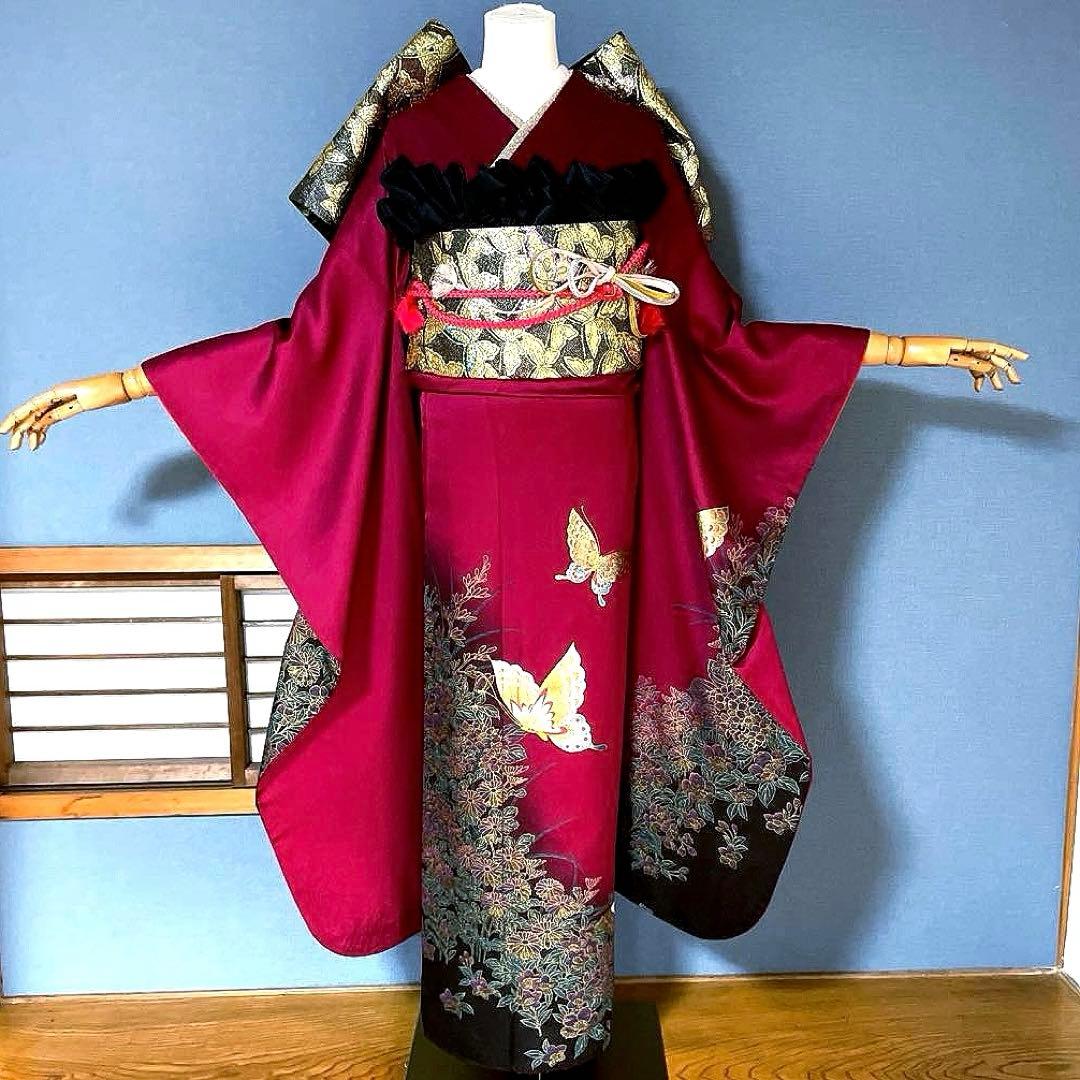 振袖フルセット　高身長　金彩友禅　成人式振袖　振袖　裄丈69 バタフライ