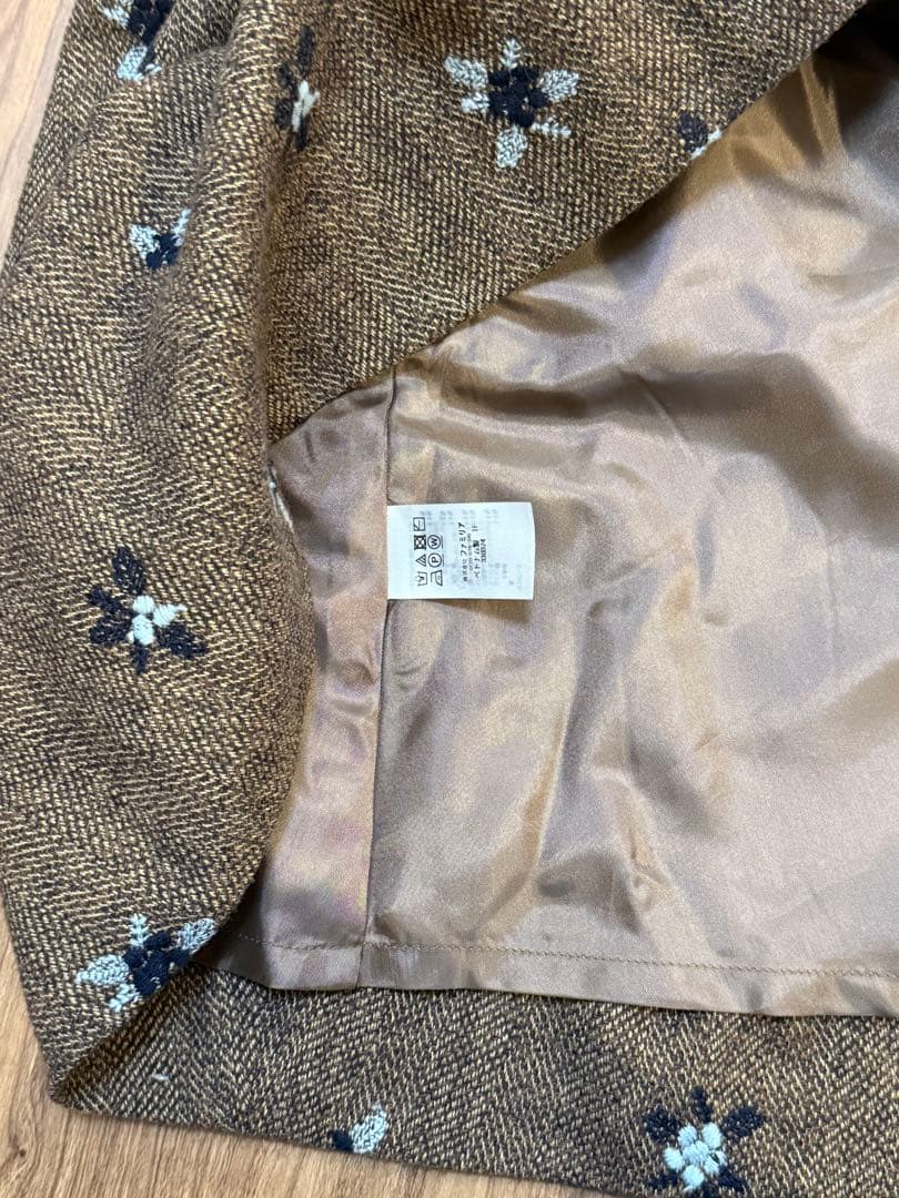 familiar フリルリボン付きハイネックワンピース 130cm 紺×茶　美品