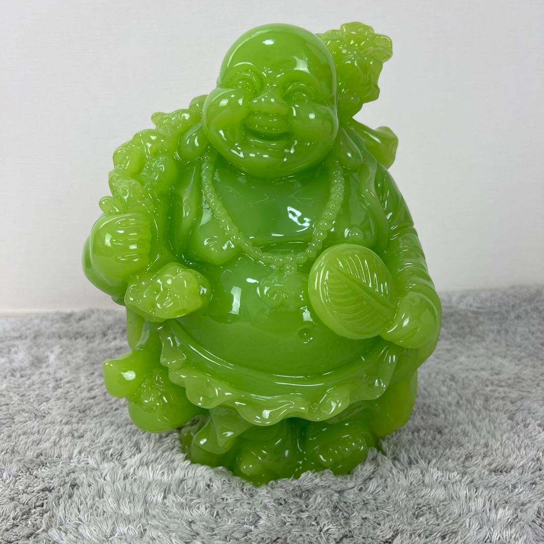 七福神　布袋様　置物　翡翠　グリーン　縁起物