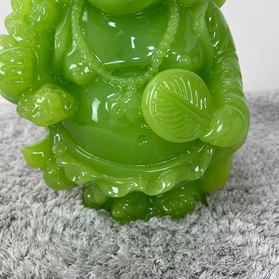 七福神　布袋様　置物　翡翠　グリーン　縁起物