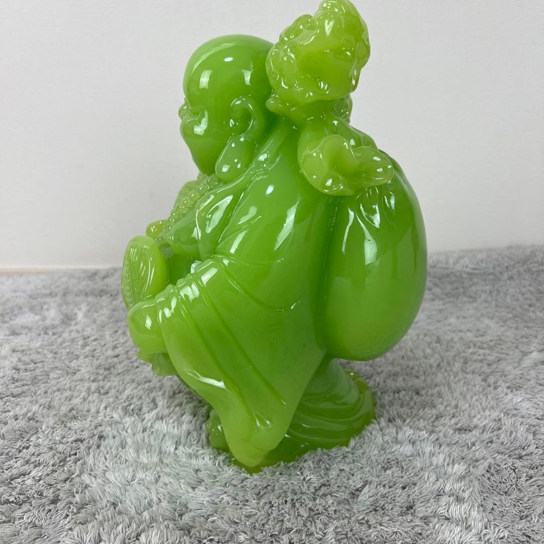 七福神　布袋様　置物　翡翠　グリーン　縁起物