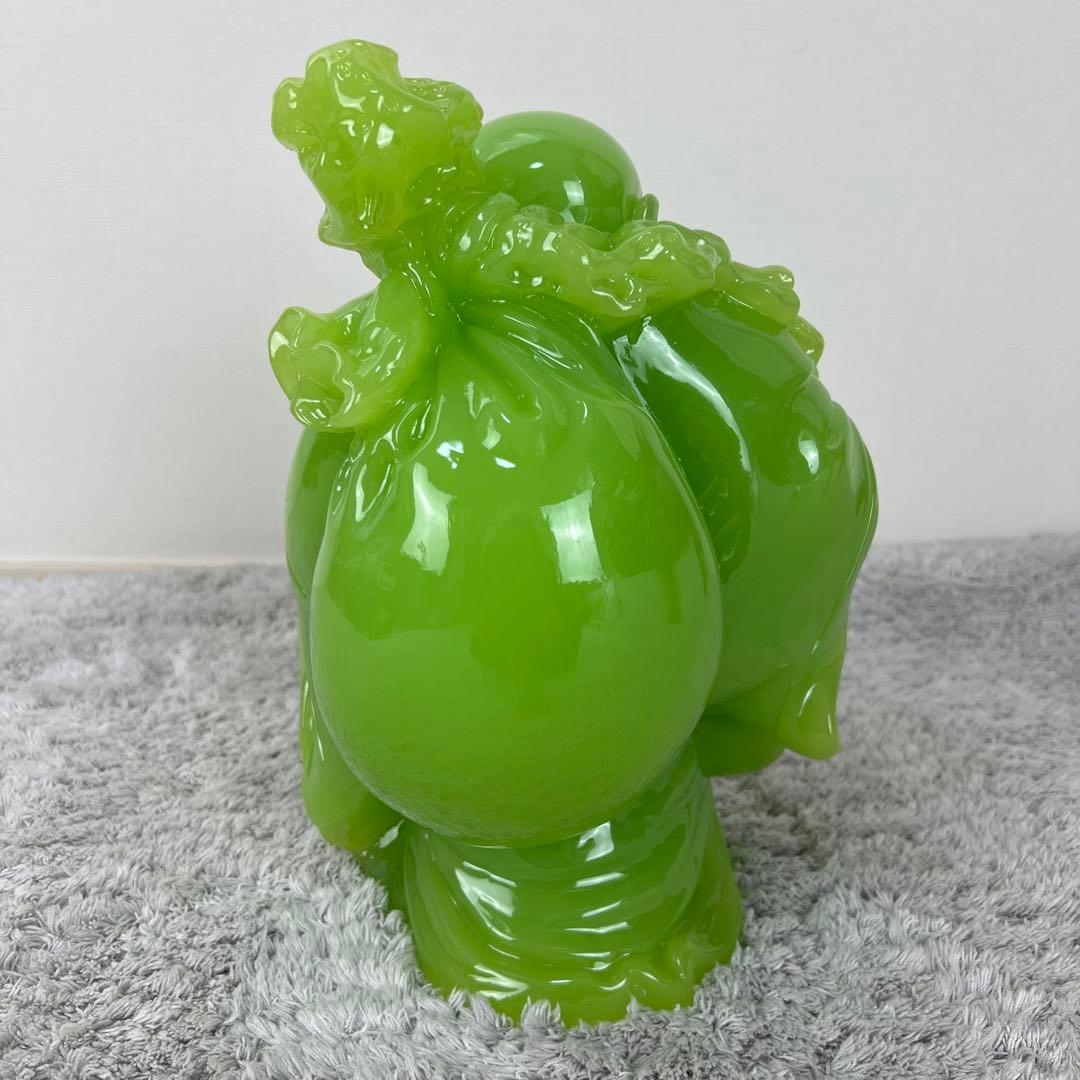 七福神　布袋様　置物　翡翠　グリーン　縁起物
