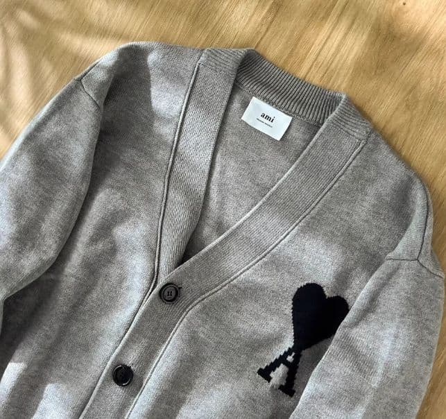 アミパリス　カーディガン　ニット　グレー×ブラック