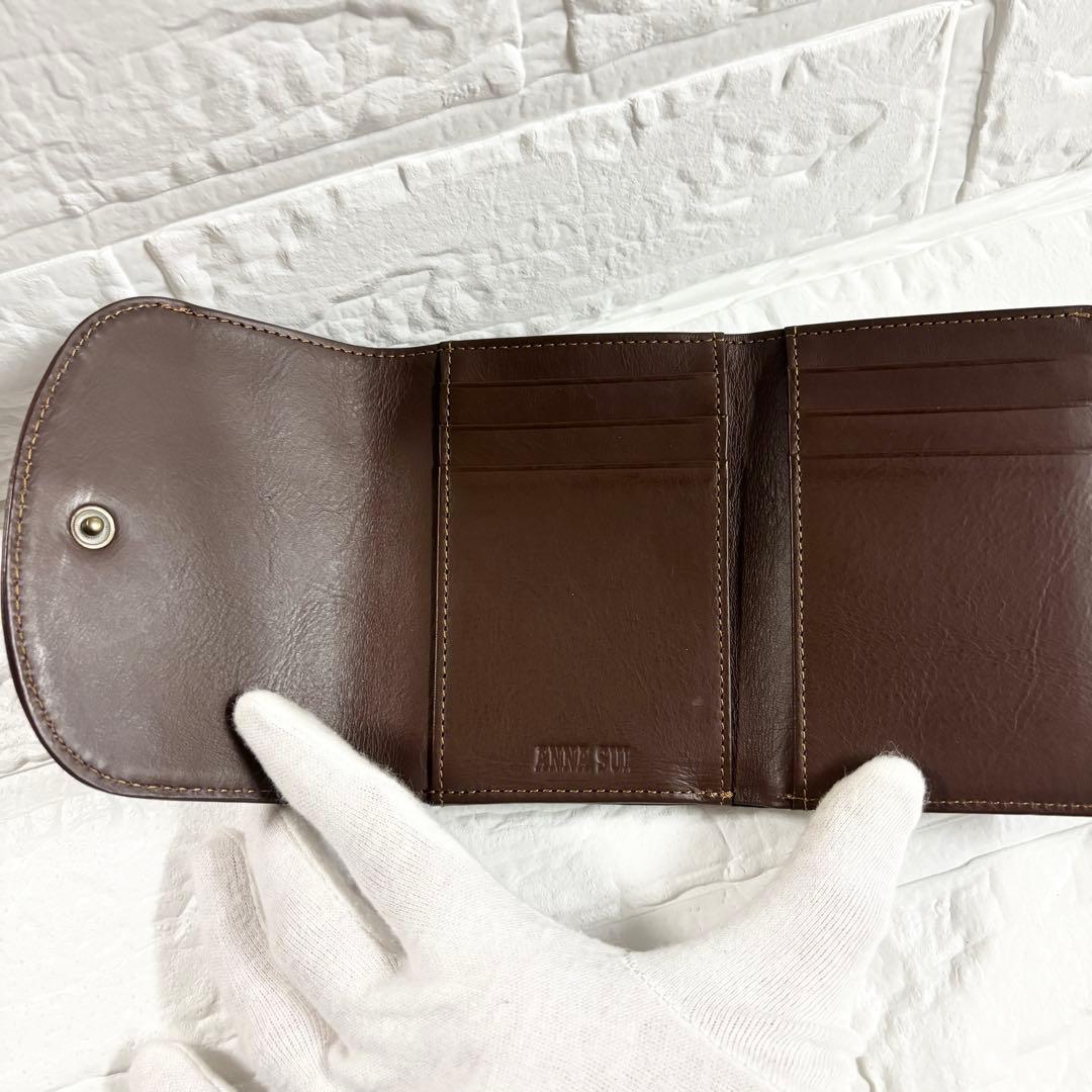 ニ*ラ様 ANNA SUI アナスイ 三つ折り財布 がま口 レザー ブラウン 蝶