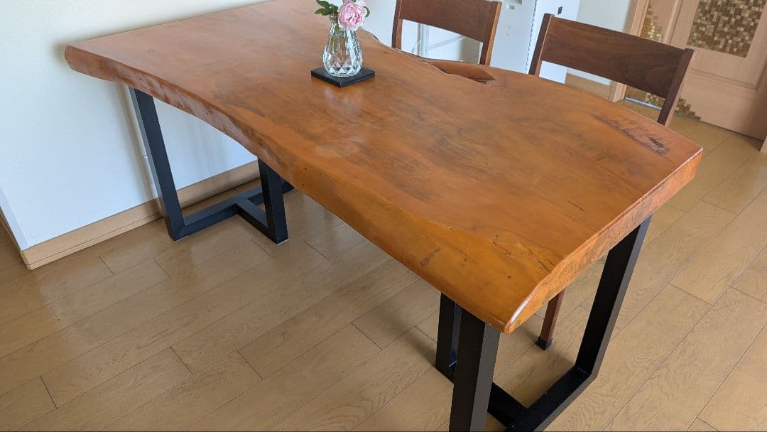 カミオ様限定　美品　欅　ケヤキ　一枚板ダイニングテーブル152x88x7　座卓脚