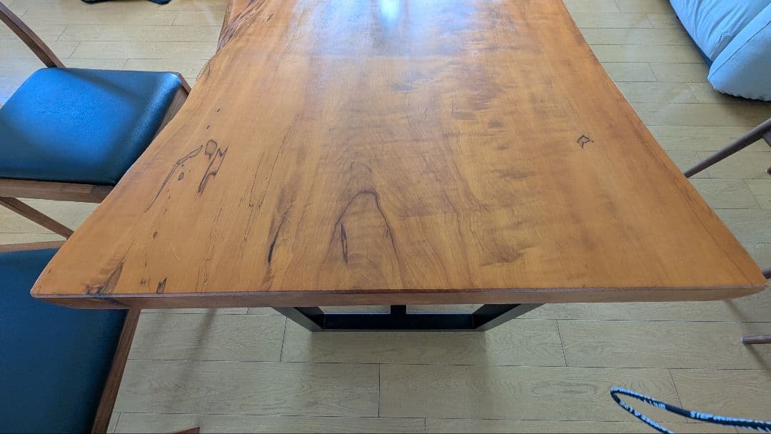 カミオ様限定　美品　欅　ケヤキ　一枚板ダイニングテーブル152x88x7　座卓脚