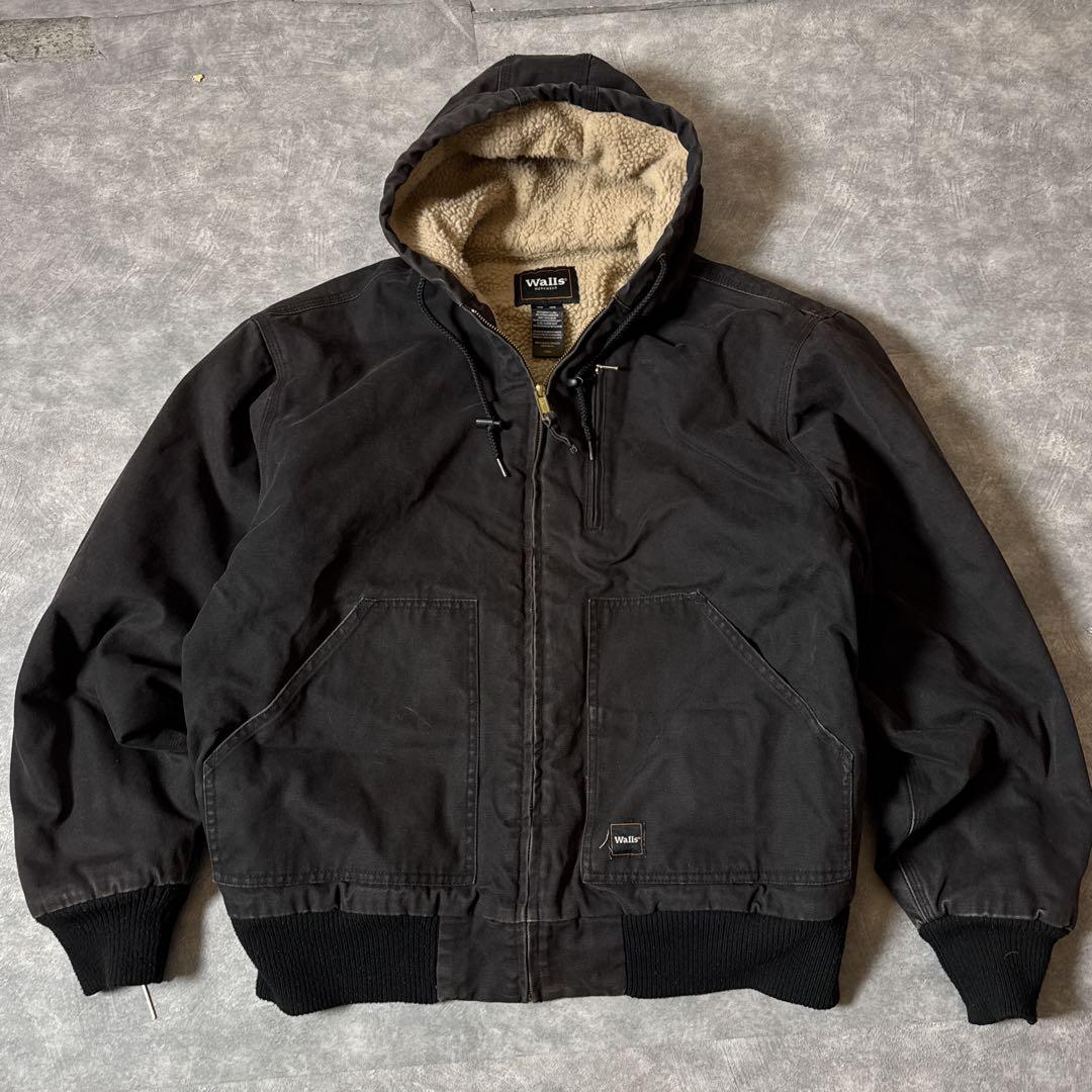 s*r様 Walls ワークジャケット L ブラック 裏ボア ダック地 フルジッ