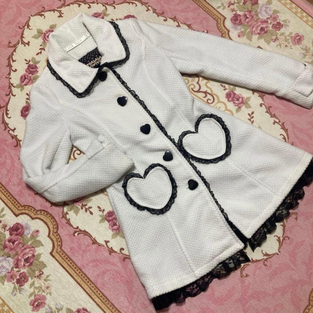 希少　リズリサ トゥララ　白のコート　リボン　レース付き