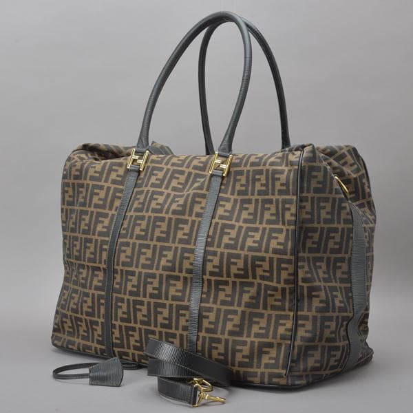 美品◇フェンディ ズッカ ボストンバッグ 2WAYショルダー 鍵付 ジャガード茶