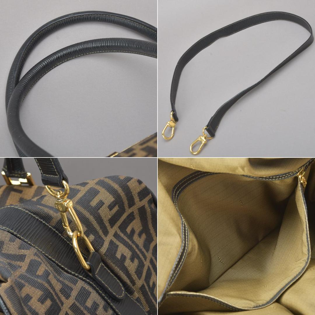 美品◇フェンディ ズッカ ボストンバッグ 2WAYショルダー 鍵付 ジャガード茶