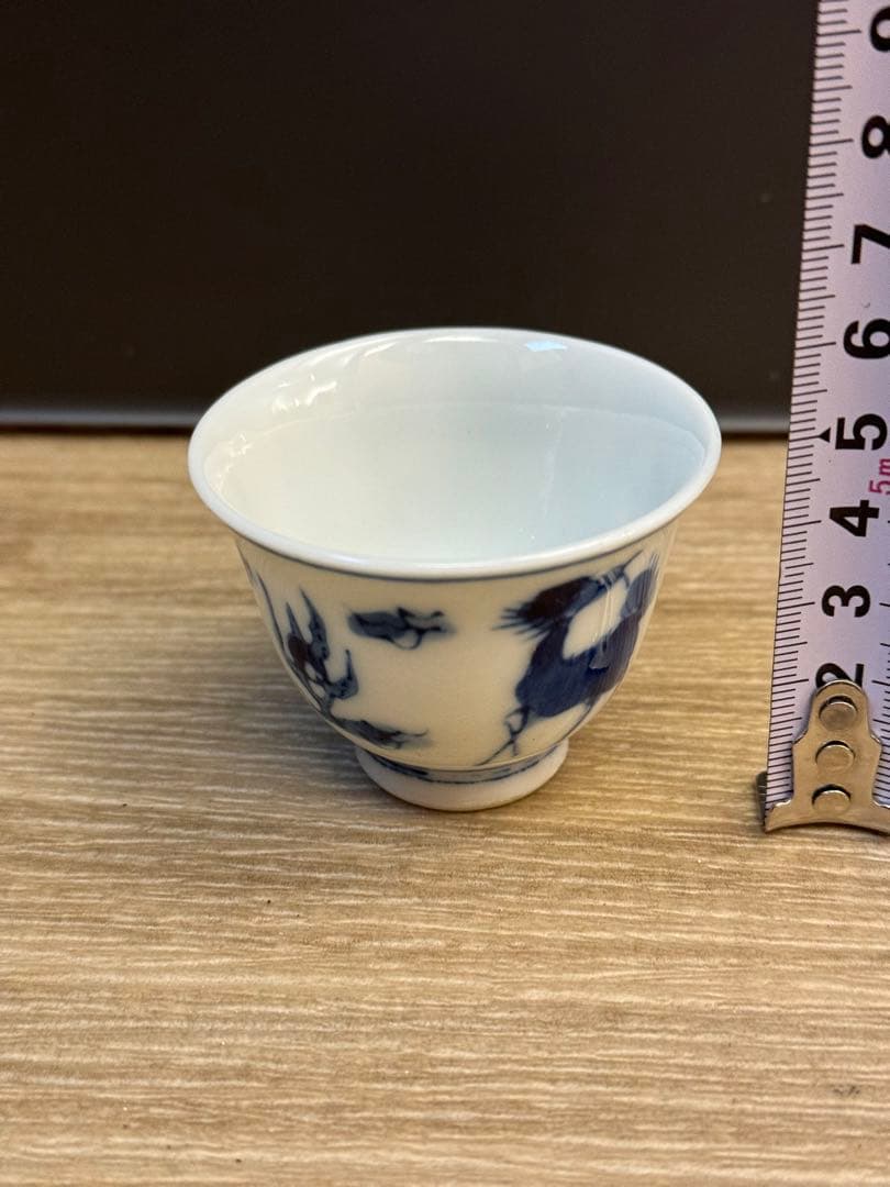 1520 煎茶道具　栄山作　染付青花『雲麒麟文』　煎茶碗5客　時代物