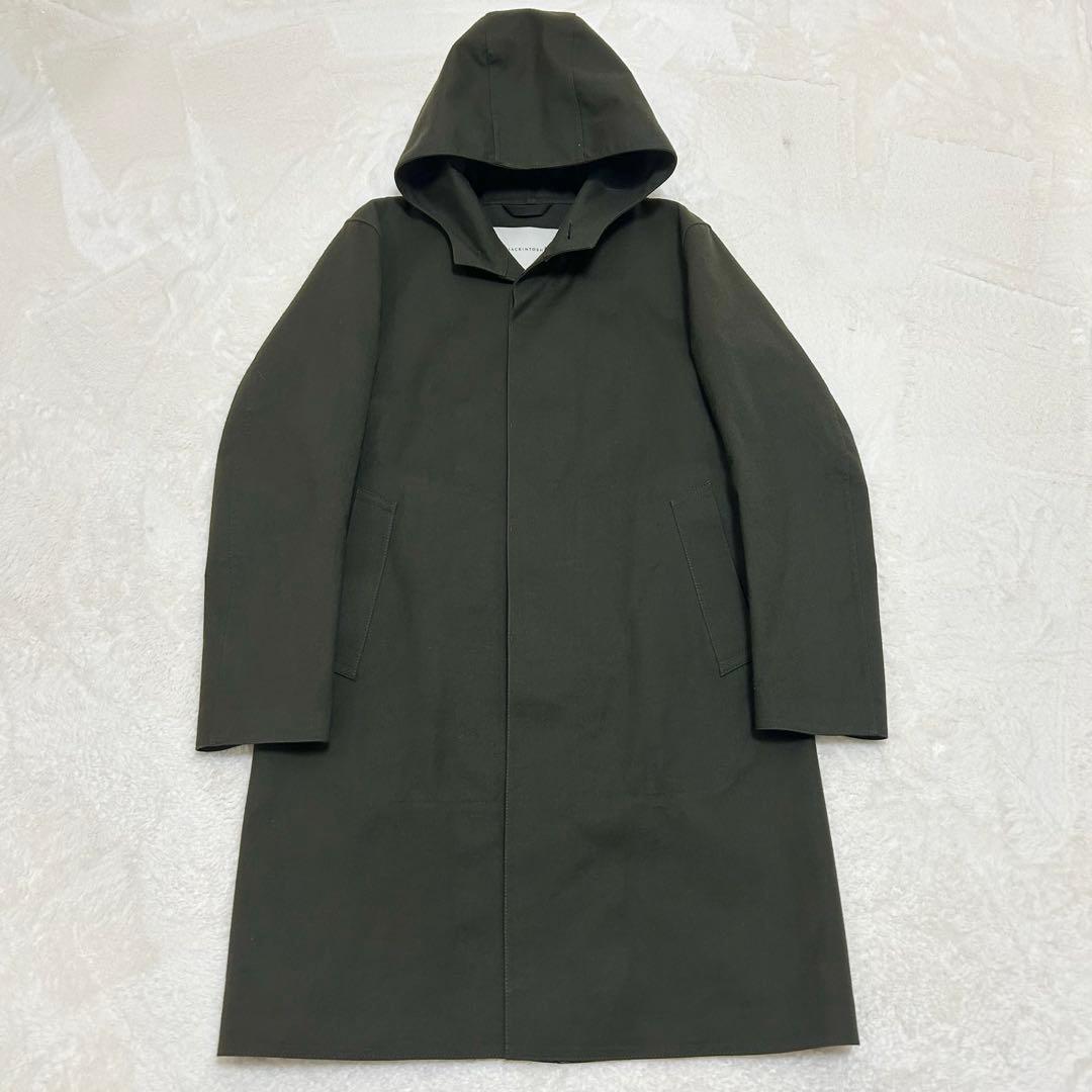 【美品】マッキントッシュ ゴム引き ステンカラーコート フード付き カーキ L