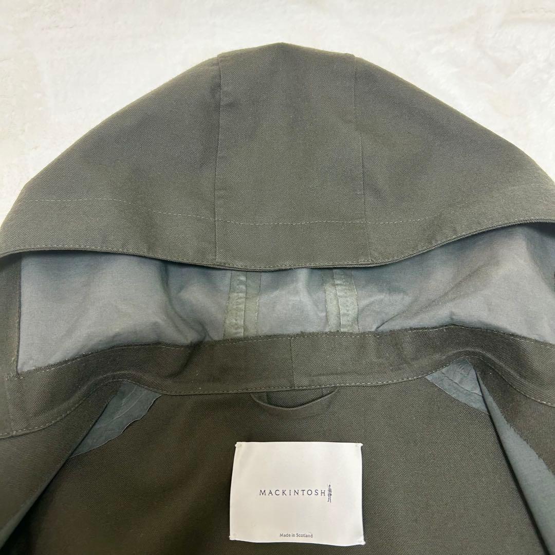 【美品】マッキントッシュ ゴム引き ステンカラーコート フード付き カーキ L