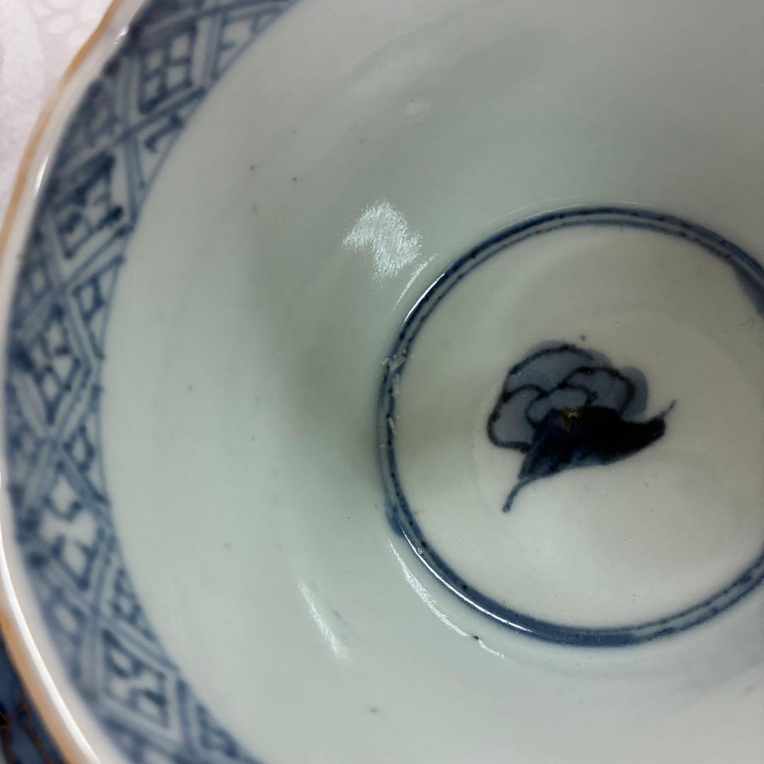 古伊万里 蕎麦猪口 金彩色絵 草花文5客 骨董品 アンティーク