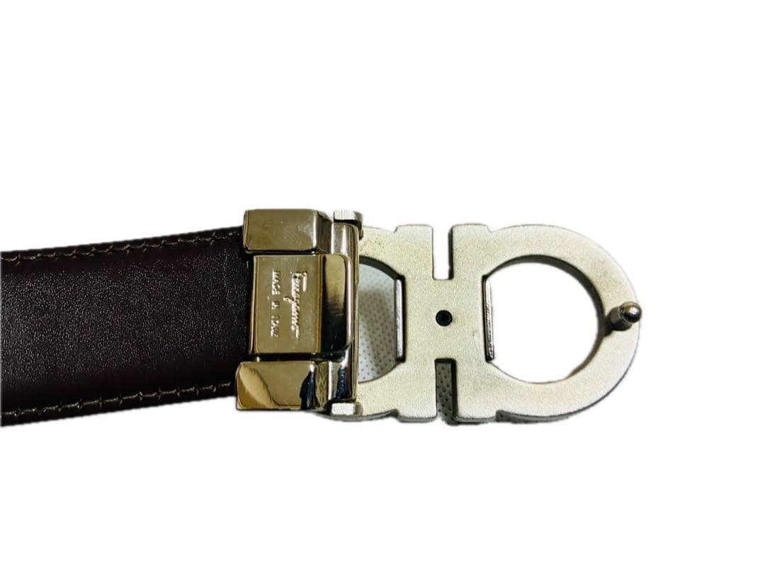 サルヴァトーレフェラガモ　レザーベルト ダブルガンチーニ　シルバー