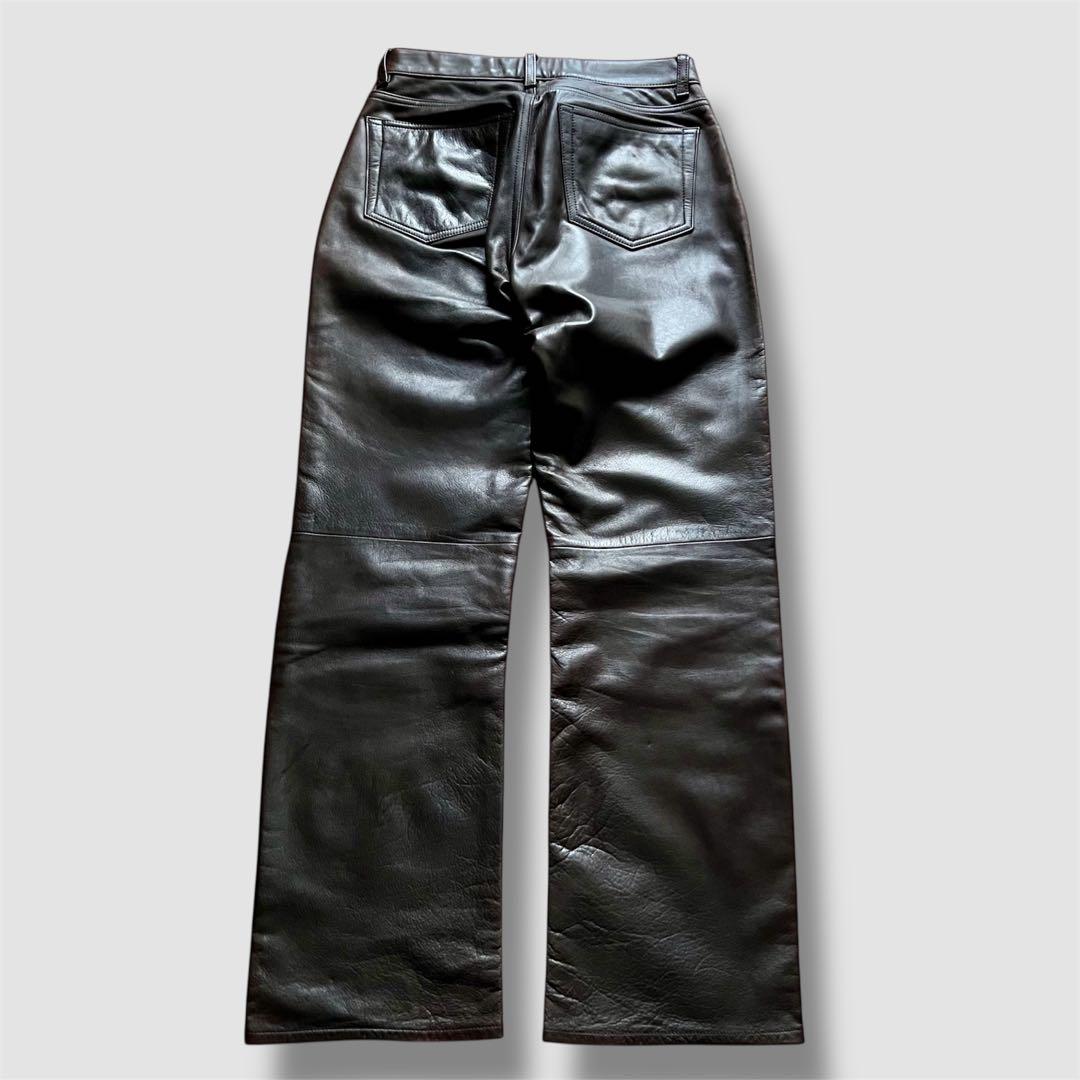 希少00's OLD GAP レザーパンツ　茶　ストレート　カニエウエストY2K