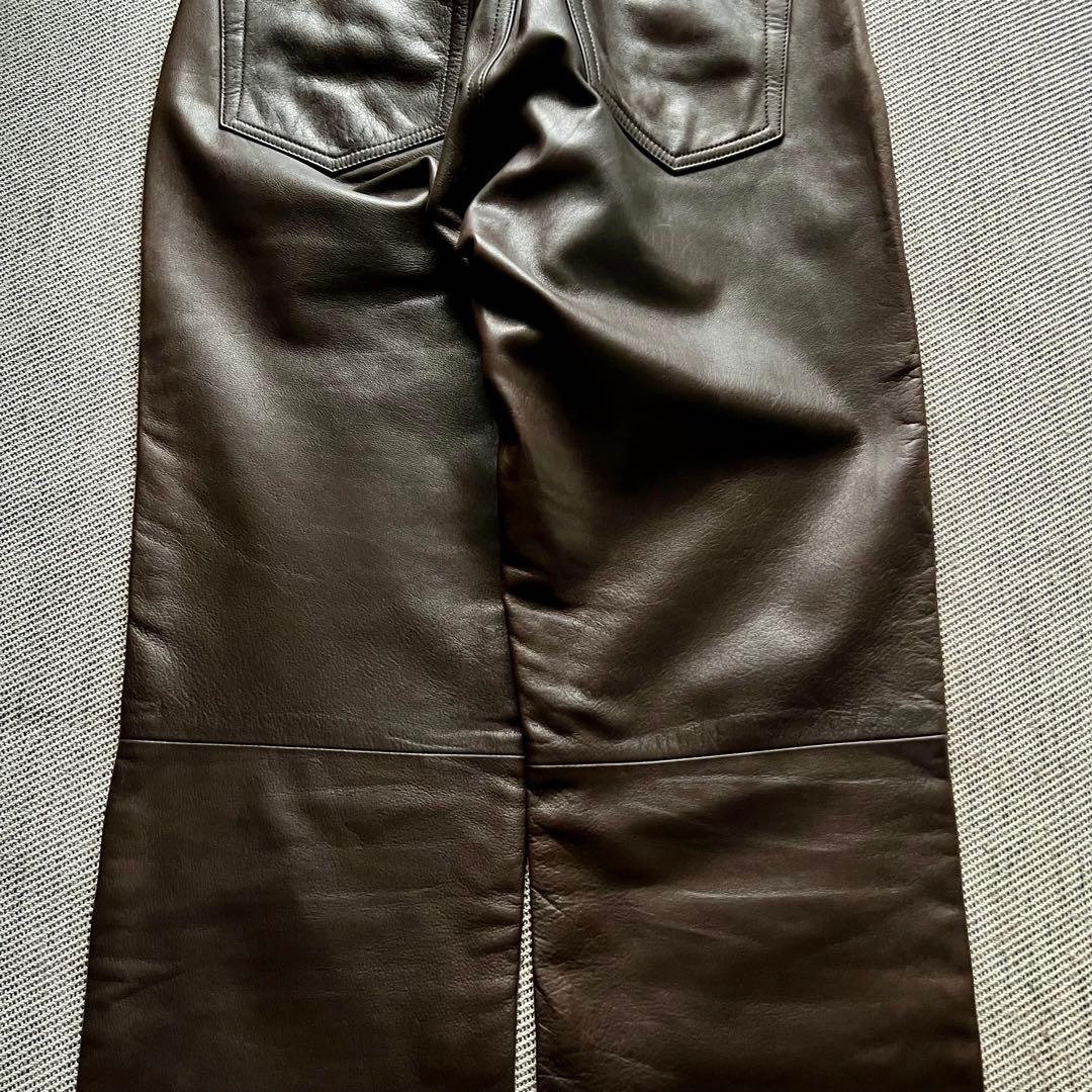 希少00's OLD GAP レザーパンツ　茶　ストレート　カニエウエストY2K