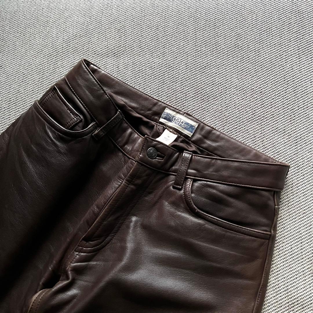 希少00's OLD GAP レザーパンツ　茶　ストレート　カニエウエストY2K