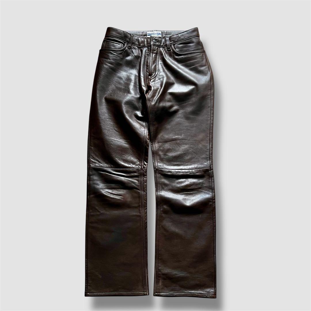 希少00's OLD GAP レザーパンツ　茶　ストレート　カニエウエストY2K