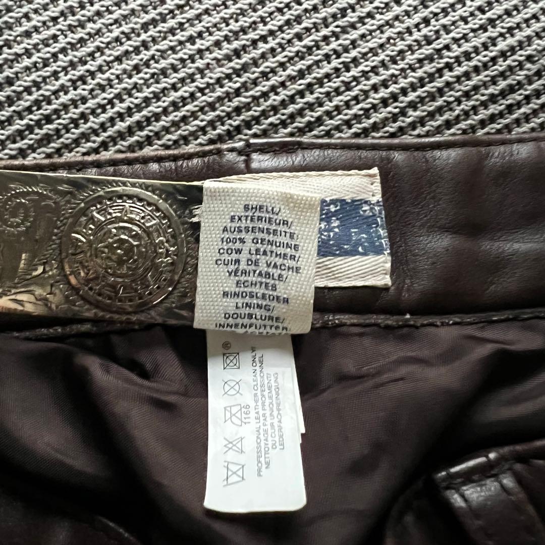 希少00's OLD GAP レザーパンツ　茶　ストレート　カニエウエストY2K