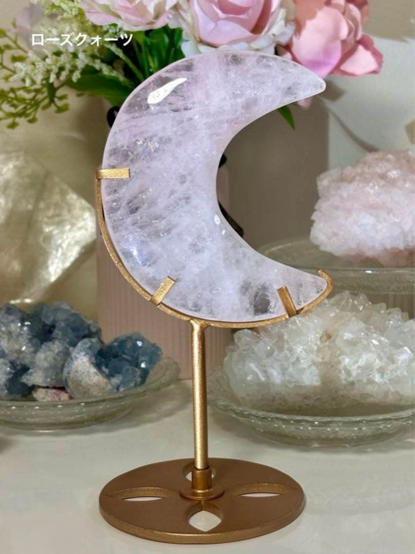 rin様　値下げ　高品質　ローズクォーツ　月　ムーン　スタンド付き