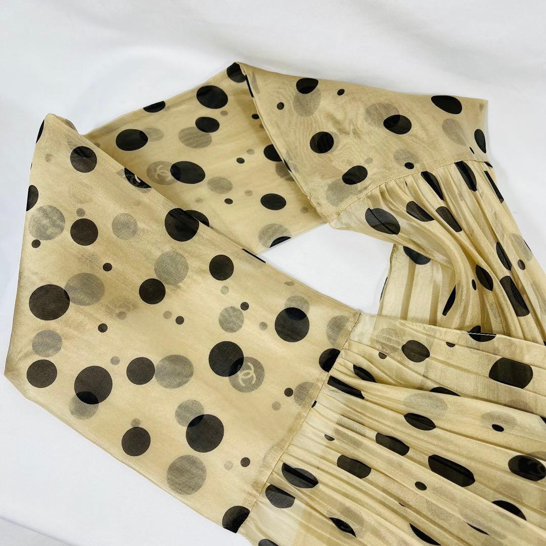 CHANEL シャネルプリーツ ストール スカーフ ドット 水玉 ココマーク