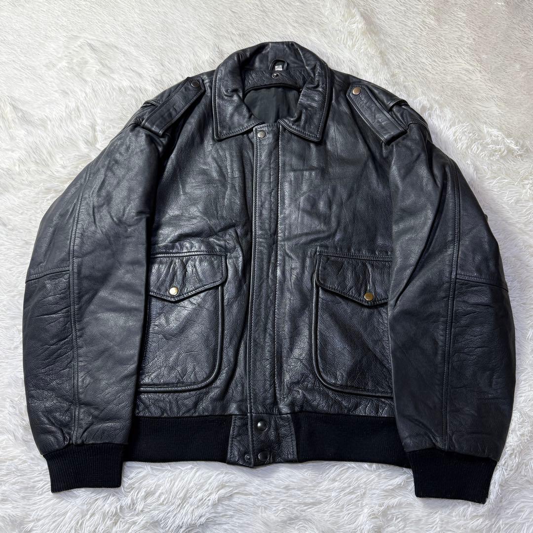 【ユーロ】90s A-2 ブラックレザー フライトジャケット XL 本革
