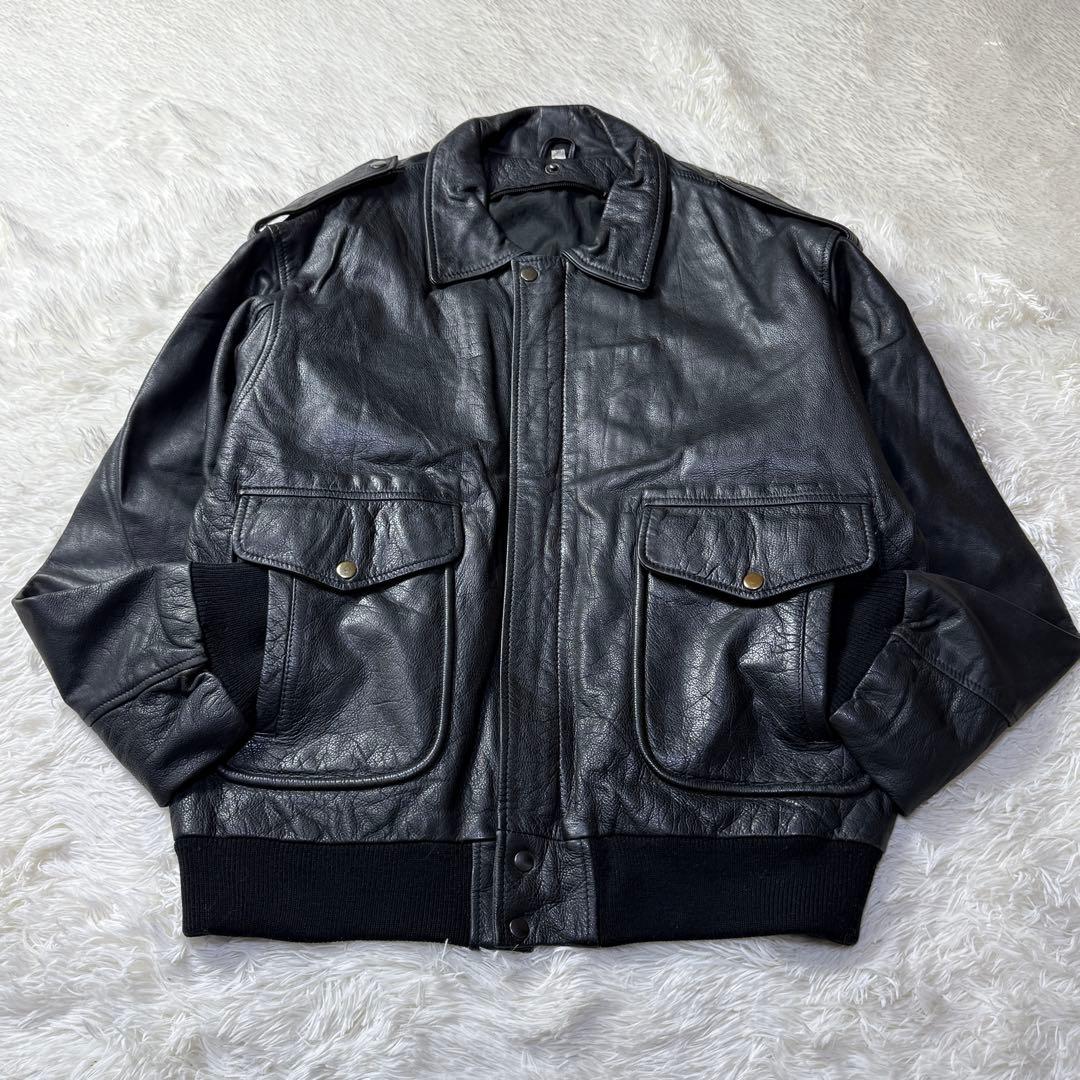 【ユーロ】90s A-2 ブラックレザー フライトジャケット XL 本革