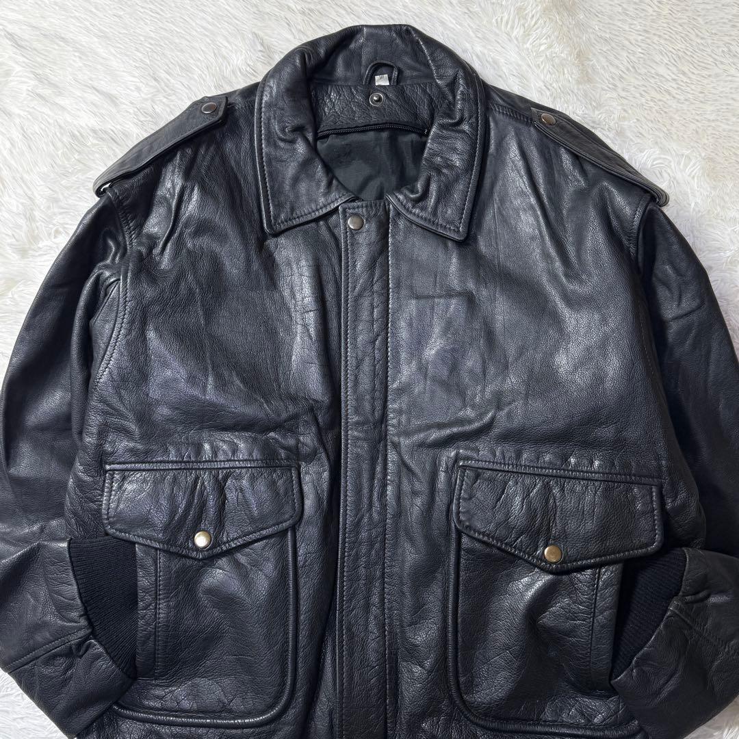【ユーロ】90s A-2 ブラックレザー フライトジャケット XL 本革