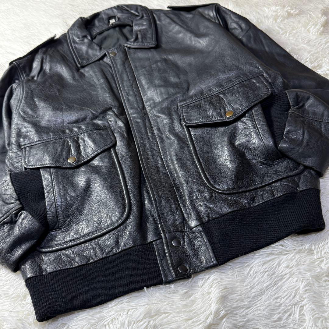 【ユーロ】90s A-2 ブラックレザー フライトジャケット XL 本革