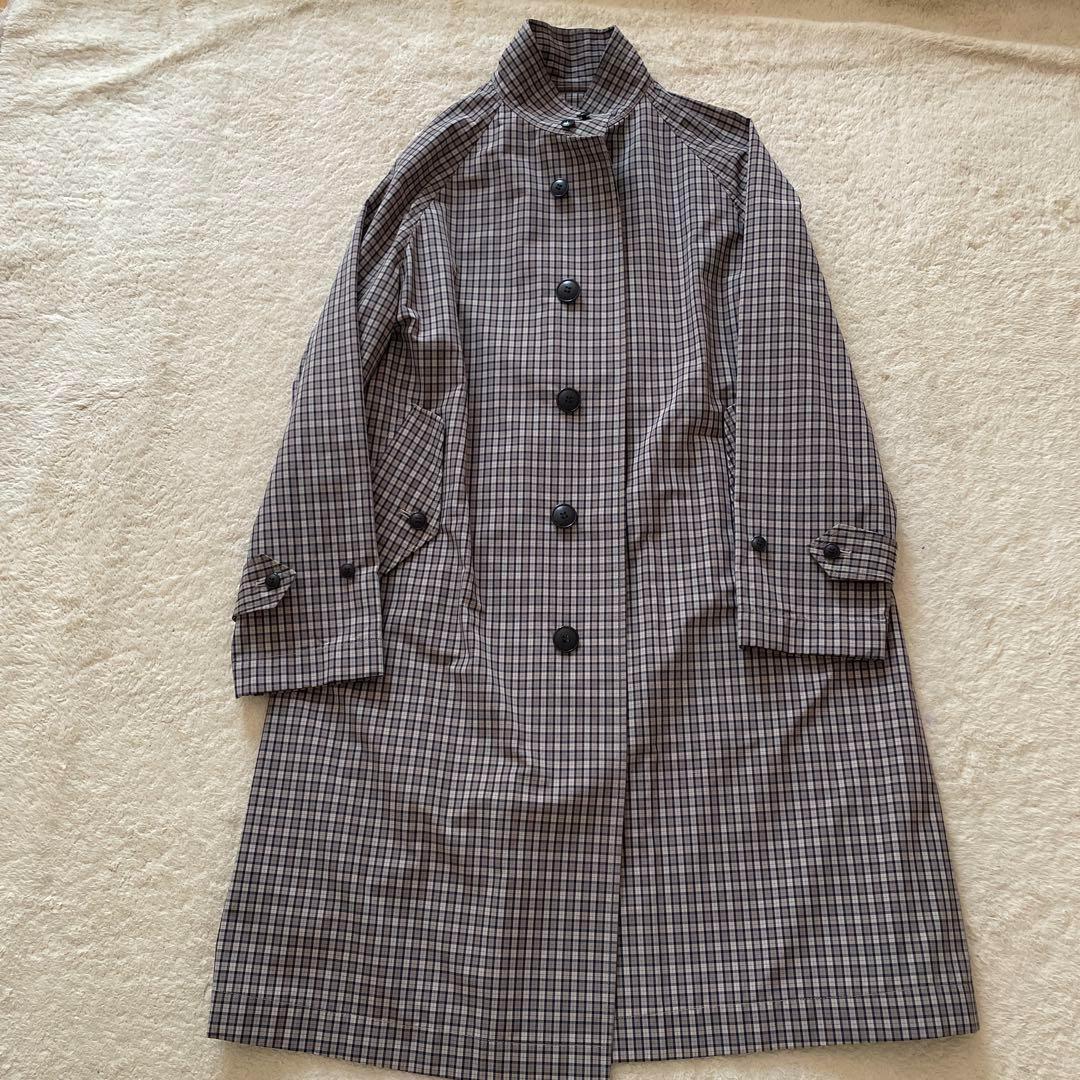 未使用級 ジムフレックス ステンカラーコート チェック オーバーサイズ