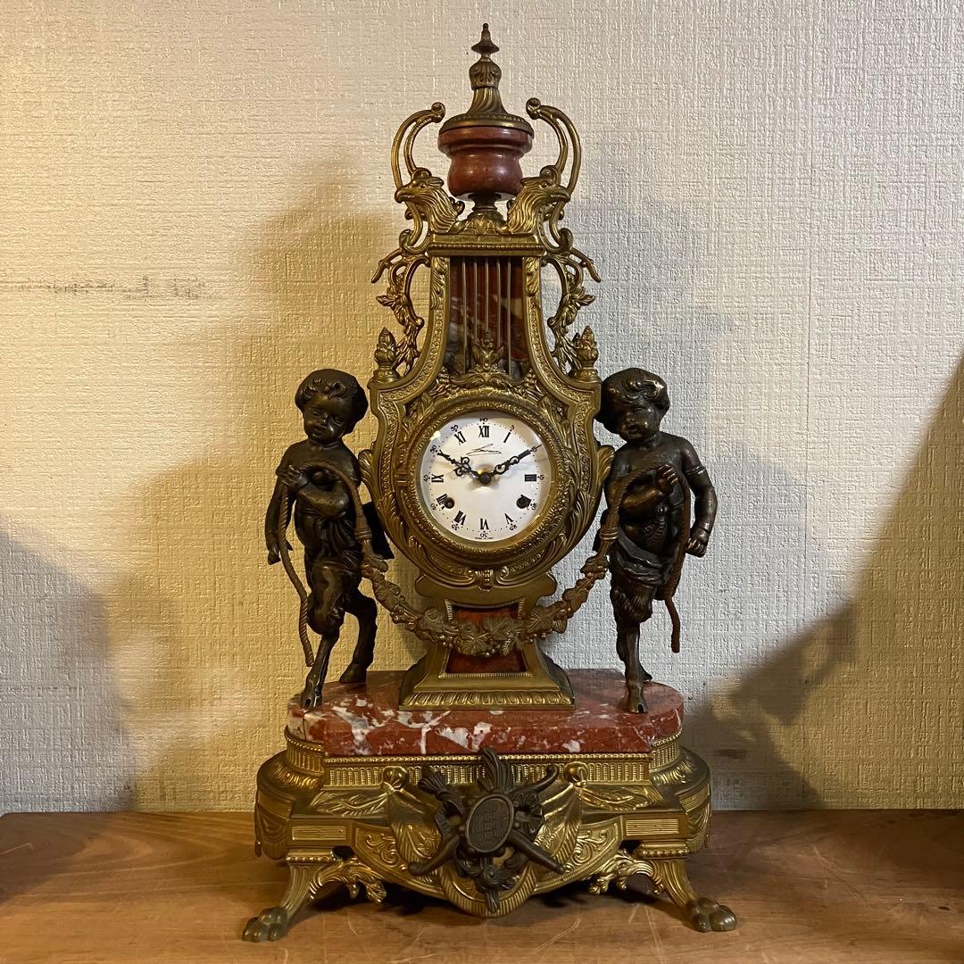 アンティーク Lancini イタリア 大理石 ジャンク 手巻き 真鍮 ブロンズ