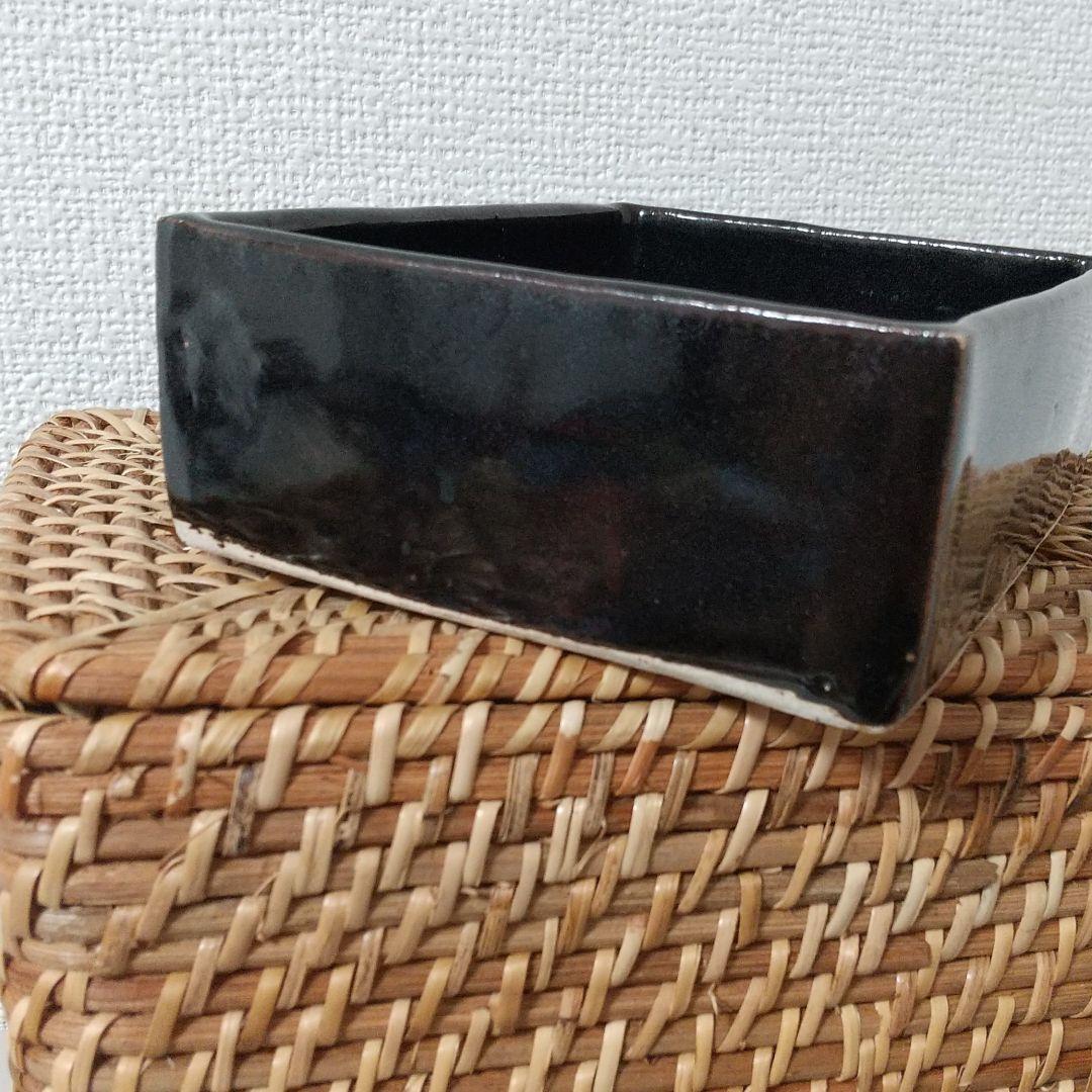 東屋 伊賀 角鉢 5.5寸 長方形 黒飴釉