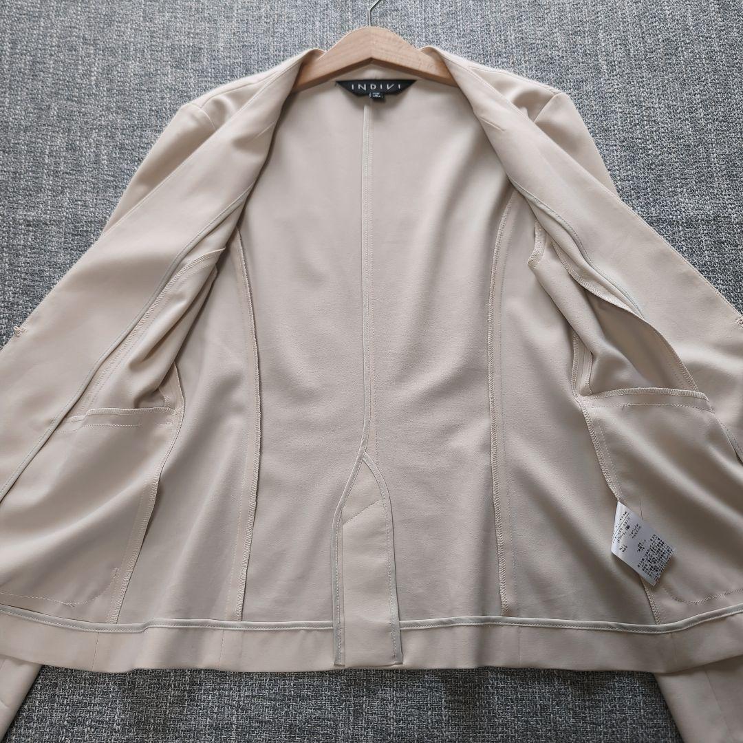 インディヴィ　春夏　UVケア　接触冷感　洗える　セットアップスーツ　アイボリー