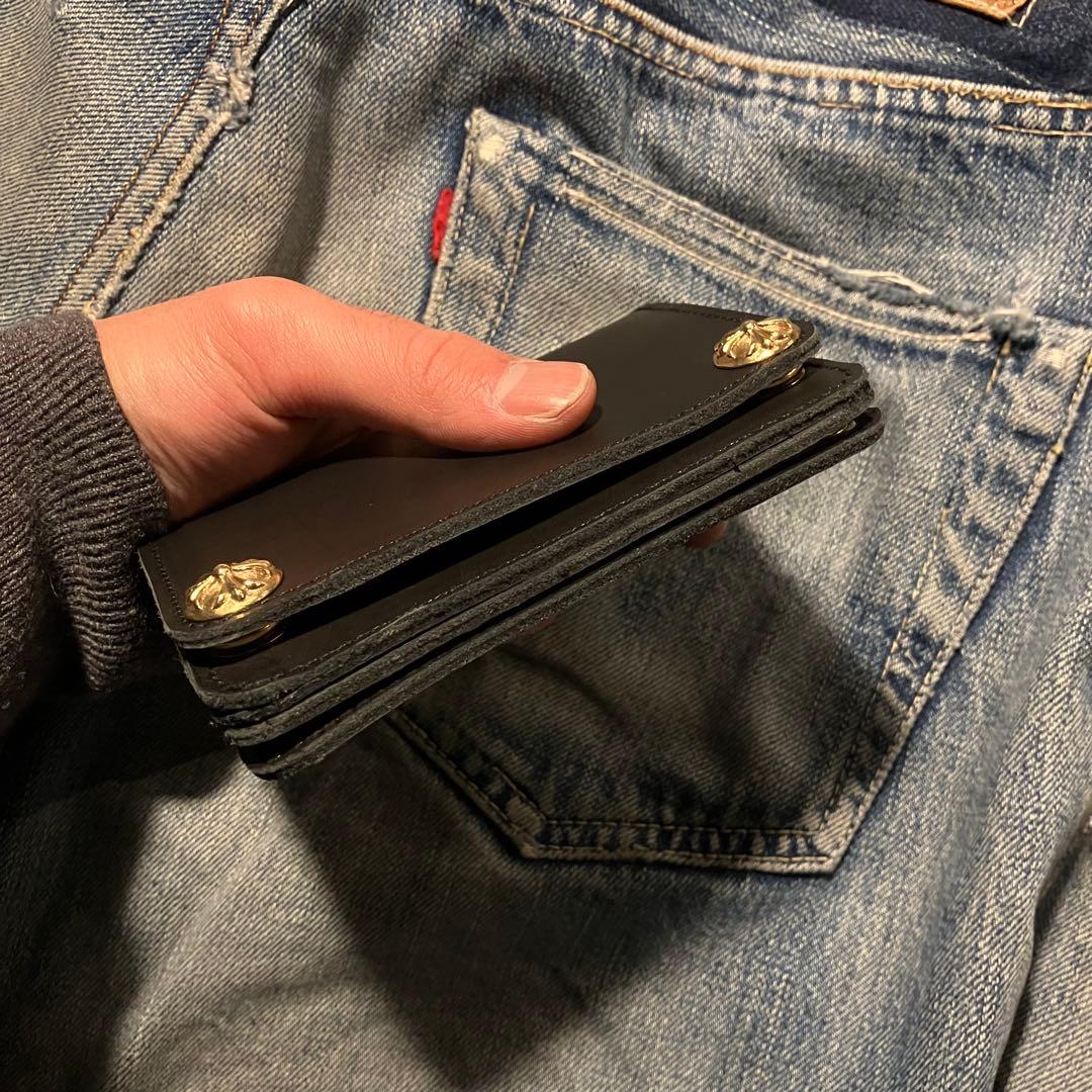 お札が折れない！ミドルトラッカーウォレット クロスボールコンチョ 真鍮 ブラス