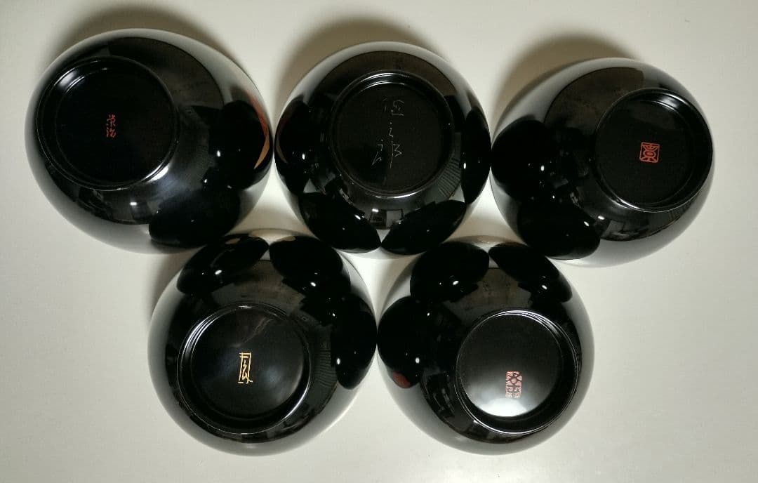 輪島塗　四君子蒔絵 遠山沈金　吸物椀　5客セット　角偉三郎など5人作家もの