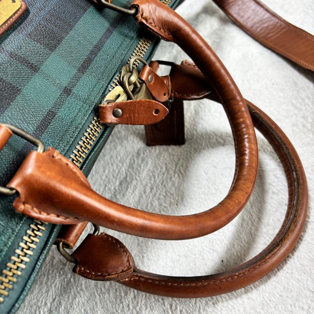 美品 ポロラルフローレン ブラックウォッチ 2WAY ボストンバッグ グリーン