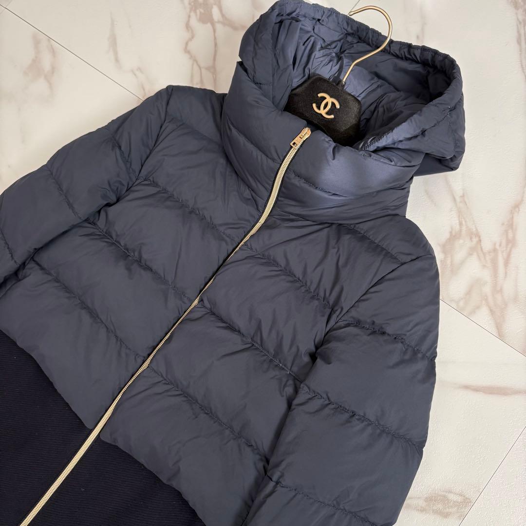 美品◆HERNO 大きいサイズ42 切り替え ダウンコート 2way 金釦