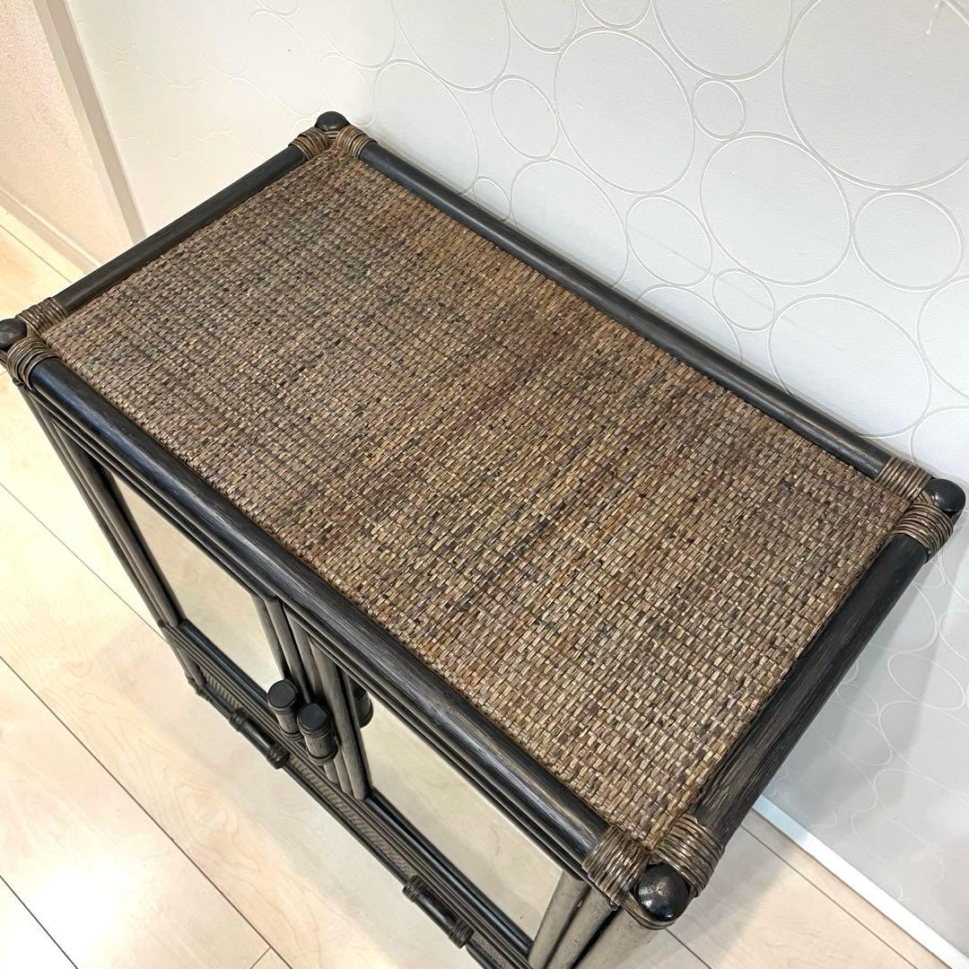 ラタン 籐 ガラス扉 キャビネット 収納棚 ヴィンテージ 引き出し付 アジアン