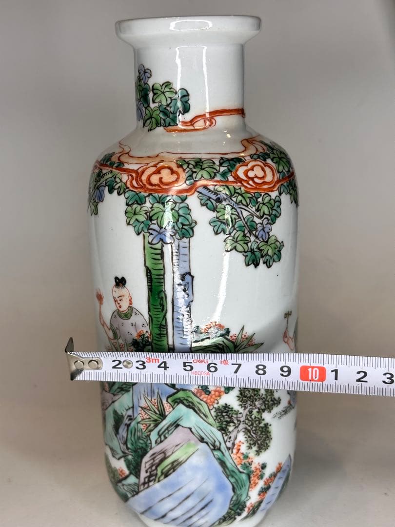 【新年セール】康熙葉子款 底部款識 人物童子戯図 彩絵 花瓶 中国古美術 时代物