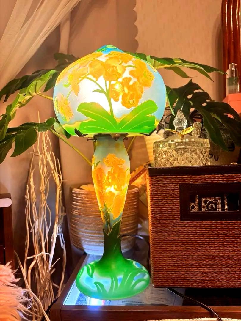 大きめ年代物⭐︎ガレ風アンティークランプ美術館購入品