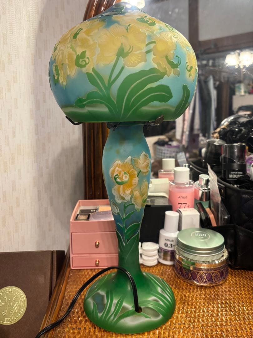 大きめ年代物⭐︎ガレ風アンティークランプ美術館購入品