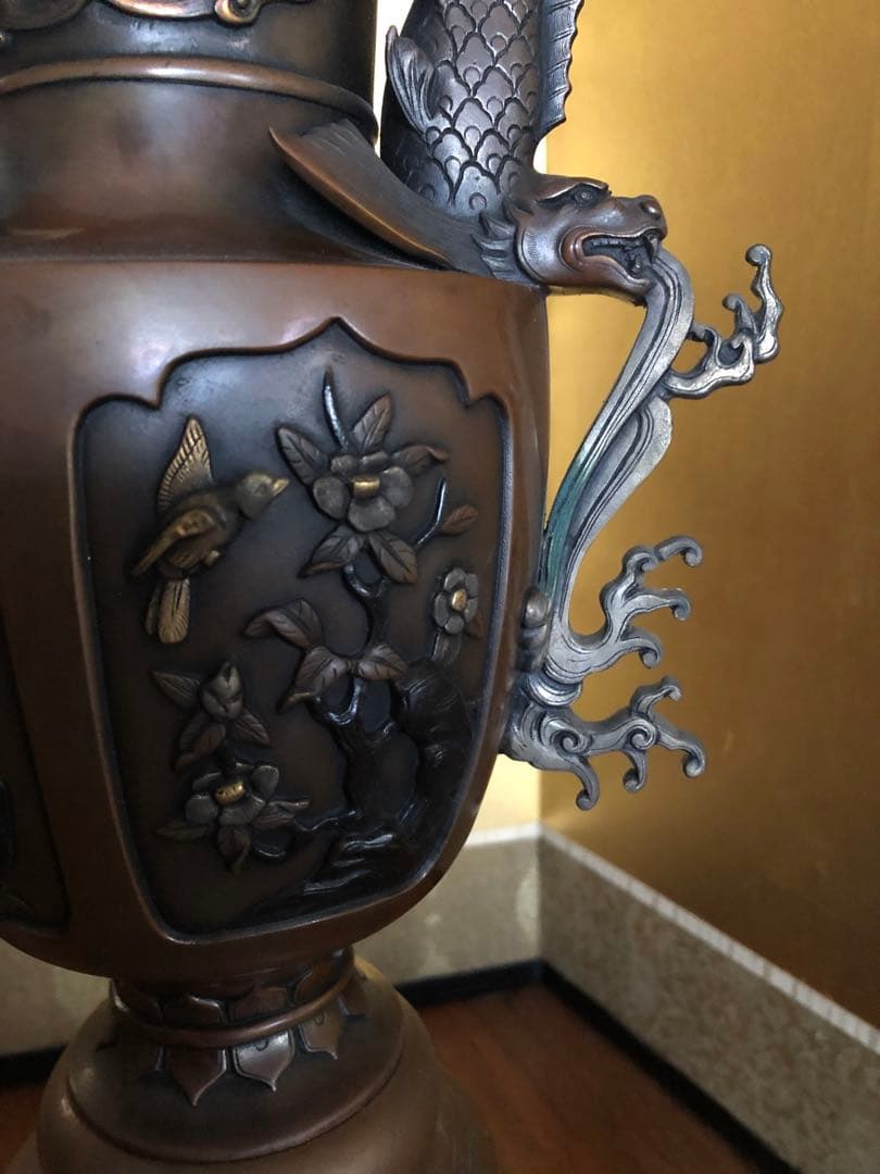 花器 蝋型 青銅製 47cm