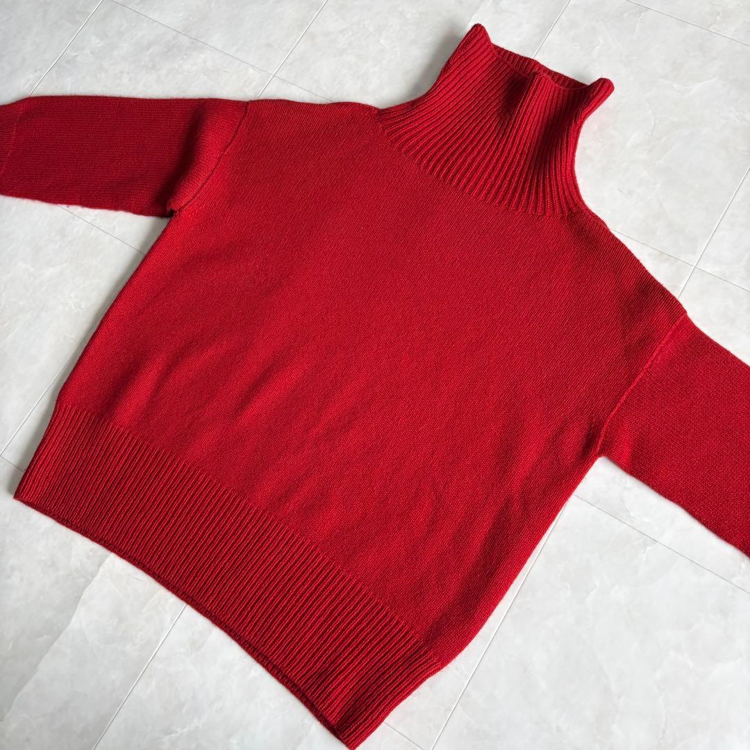 美品✨  TIDES 英国製 ウール100 タートルニット 赤 34