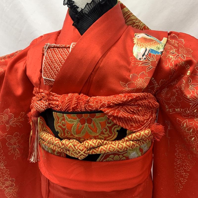 601ag47□七五三 七歳 女児 着物&袋帯 金彩 鴛鴦 花□状態良好