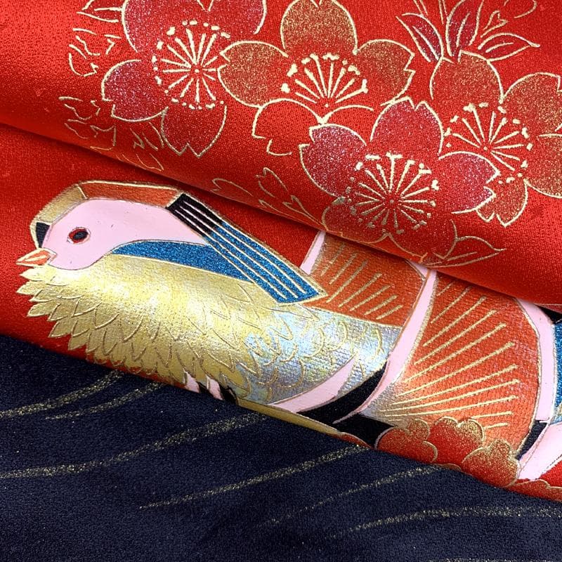 601ag47□七五三 七歳 女児 着物&袋帯 金彩 鴛鴦 花□状態良好