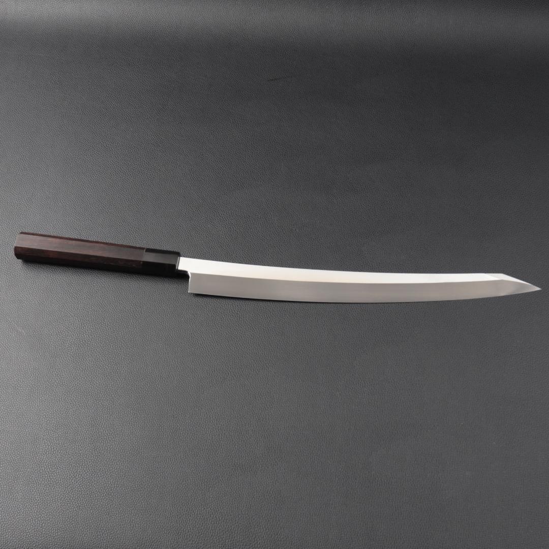 10974鬼反り切付包丁尺二鏡面仕上げ刺身包丁 刃は究極の切れ味黒檀黒水牛八角柄