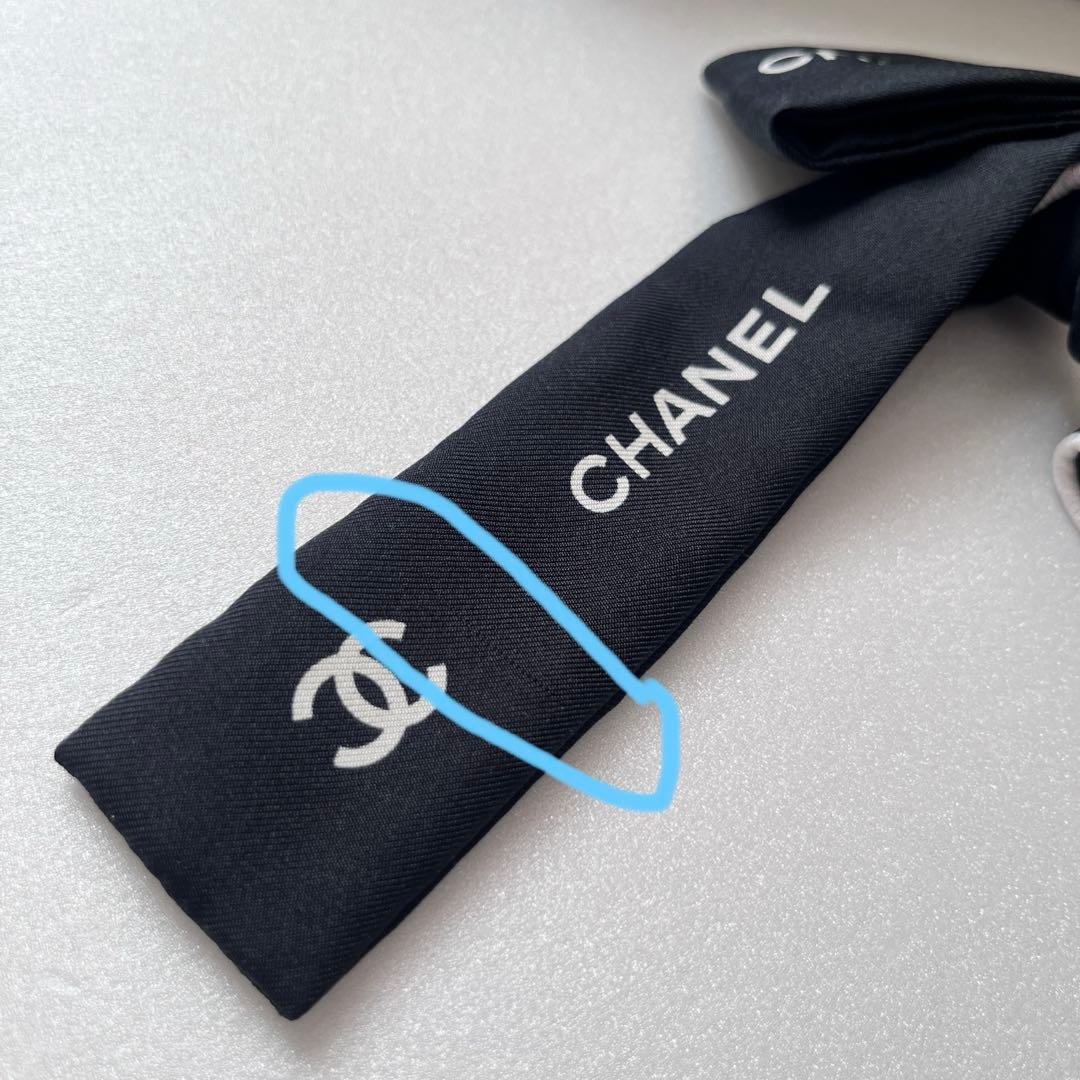 CHANEL 23P ロゴ ココマーク リボン シュシュ ブラック × ホワイト